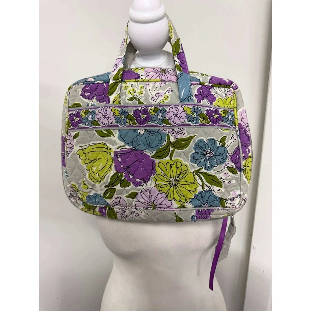 Vera Bradley Floral Quilted Tablet Case Document Bag Purple Blue Grey Floral